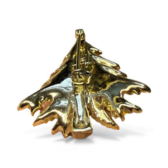 Vintage Christmas Tree Pin Brooch Goldtone with Rhinestones - Picture 4 of 6